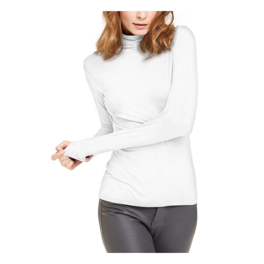 WEEKEND Womens White Stretch Long Sleeve Turtle Neck Top L